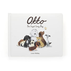 Jellycat Children’s Book called “Otto the Loyal Long Dog”. There front cover has a picture of lots of different types of dogs in a group.