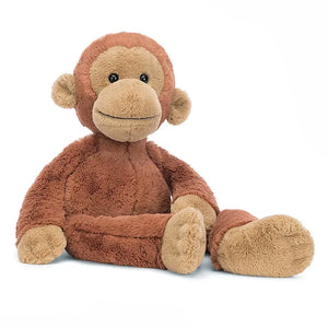 Jellycat orangutan children’s soft toy with brown and caramel fur. 