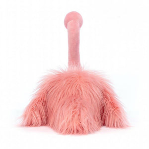 Behind view of the rosario soft toy pink flamingo from Jellycat.