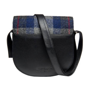 The back of the Maccessori Harris Tweed crossbody shoulder bags showing the vegan leather and adjustable strap.