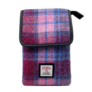 Pink and Blue Harris Tweed Mini crossbody shoulder bag on a white background. 