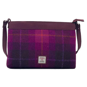 Pink and Purple tartan Maccessori Harris Tweed Large Shoulder Bag against a white background.