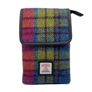 Harris Tweed mini crossbody bag without the shoulder strap. This one has a green, blue and red check tartan design. 