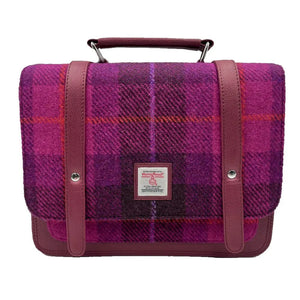 Harris Tweed Satchel style mini messenger bag with a pink tartan check pattern. 